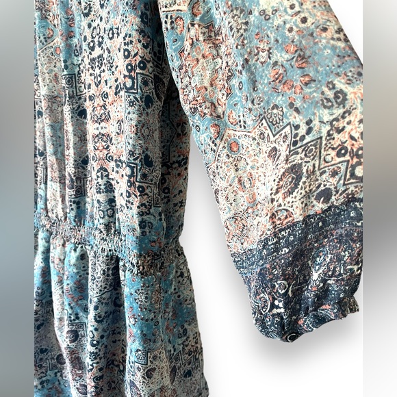 Joie Aidee Blue Printed Silk Chiffon Long Sleeve Mini Dress Large - Picture 7 of 9